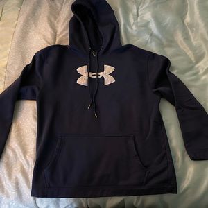 Youth large, navy hooded fleece sweatshirt. From a smoke free home.